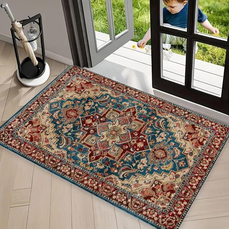 Vintage Persian Floral Medallion Print Non-Slip Door Mat Washable Absorbent Entryway Rug for Home Kitchen Bathroom Decor