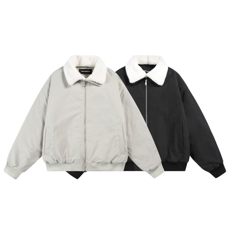 Unisex Oversized Winter Cotton Coat With Removable Fleece Collar Japanese Retro Style Warm Thick Parka Men Women