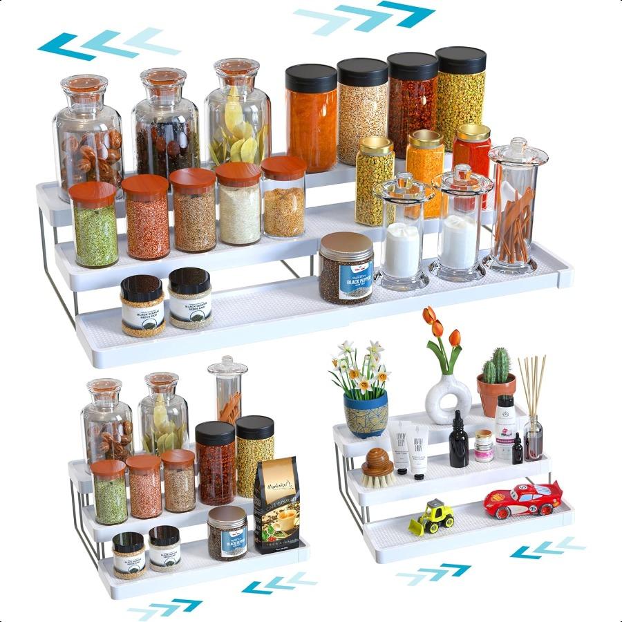 

Набор из 2 расширяемых органайзеров для специй, органайзер для шкафа и органайзер для приправ для кухни, регулируемое решение для хранения на столешнице United States