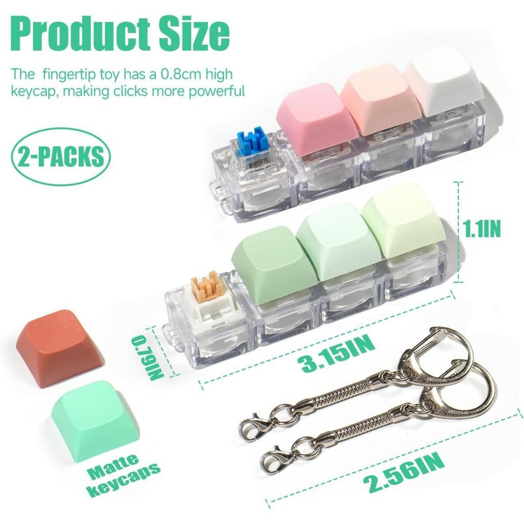 2 Pcs Keyboard Fidget Toy 4-In-1 Keyboard Decompression Button Finger Clicker Toys Stress Relief Keychain Gifts