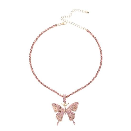 Women Butterfly Necklace, with Full Diamond Pendant Choker, And Alloy Plating Multiple Colors Design, Durable Necklace for Date Party розовый