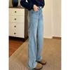 Women's Designer Light Blue High-Waisted Slim Straight Jeans - 2025 Autumn Versatile Floor-Length Wide Leg Pants