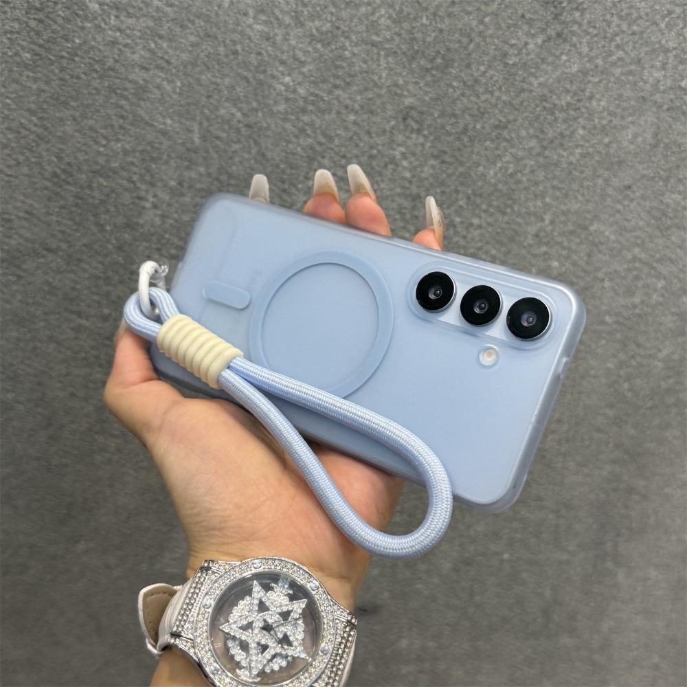 Custodia Magnetica con Laccetto Opaco per Samsung Galaxy S25 S26 Ultra S22 S23 S24 Plus S21 FE A55 A56 A16 A17 Cinturino da Polso Copertura Rigida