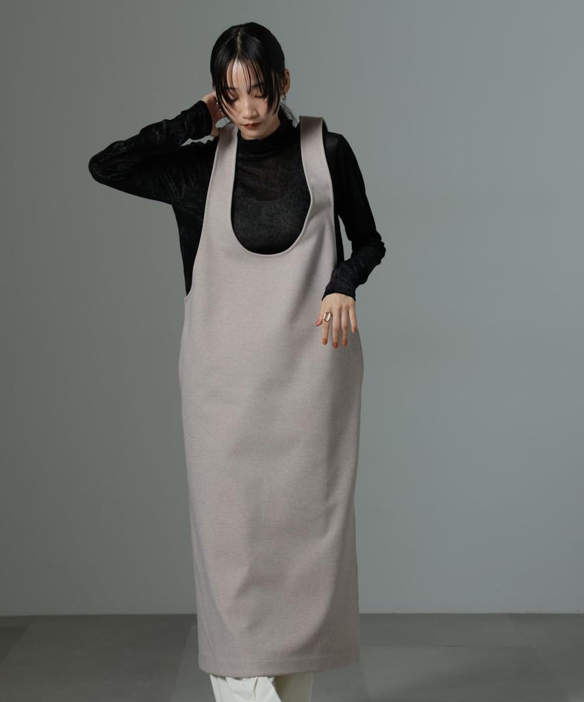 Nano Universe Women's 2-Way Crew Neck Jumper Skirt, Straight Line, Beige, Size F 040, 673-4219342