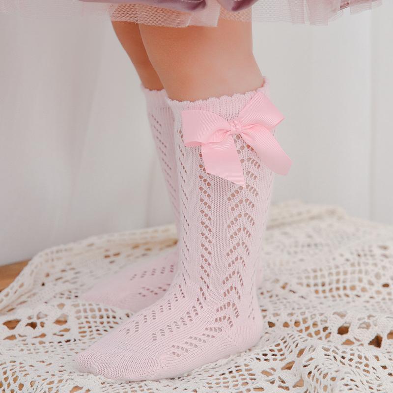 1 Paar Sommer Mode Schleife Baby Mädchen Socken Spanische Lange Socke Kleinkind Kniehoch Atmungsaktives Netz Prinzessin Schlauchsocken Für 0-5 Jahre