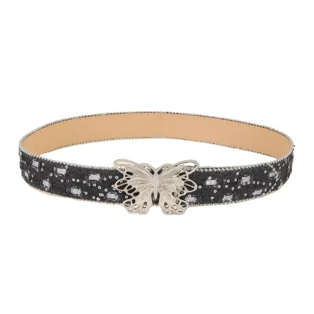 Denim Retro Fashion Belt Butterfly Wide Edge Waist Belt New Casual Versatile Belt