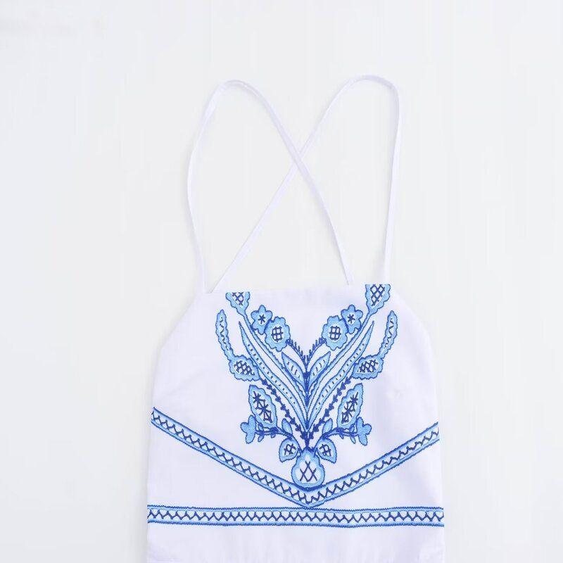 Fashion Style 2024 Summer New Women's Clothing Stylish Sling Easiest for Match Embroider Midi Skirt Dress 5107259