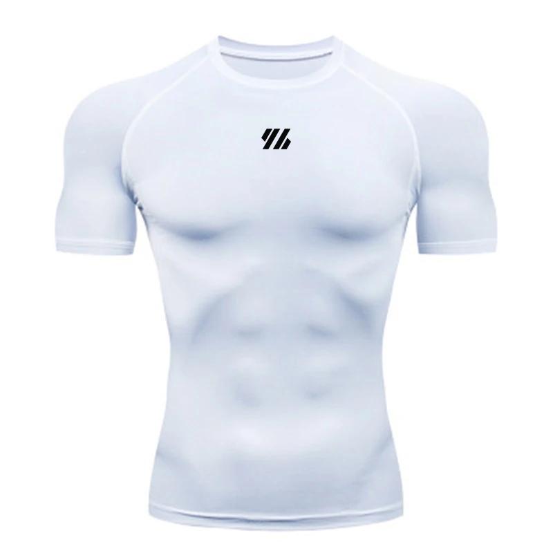 Muscleguys Compression Shirt Men Summer Sportswear Running T-shirt Elastic Quick Dry Sport Tops Tee Athletic Gym Workout T Shirts Men