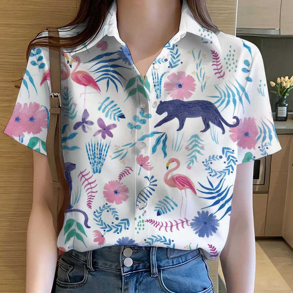 

Женские рубашки милые животные кошка динозавр 3D-принт повседневная гавайская с коротким рукавом на пуговицах пляжная рубашка летняя блузка Женская одежда 2XL