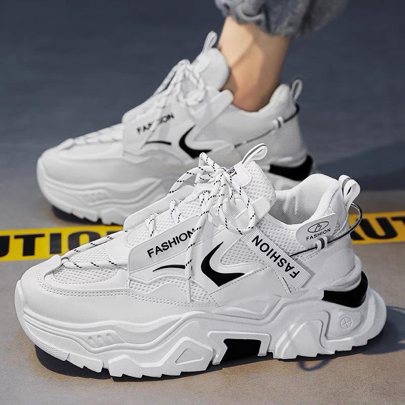 Men's Summer Breathable Mesh White Sneakers - Korean Style Trendy Casual Dad Shoes