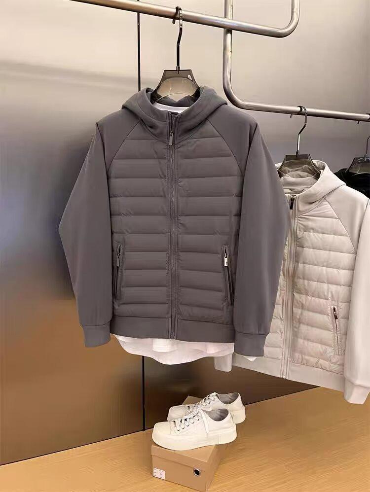 Męska casualowa zimowa bawełniana kurtka z kapturem - Luźna, modna, jednokolorowa, łączony design