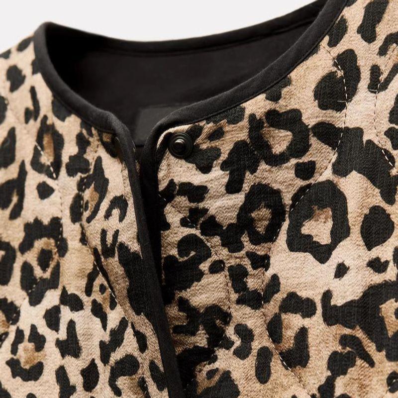 Autumn and Winter New Women clothes Light and Versatile Leopard Print Animal Print round Neck Cotton-padded jacket Jacket 8110488