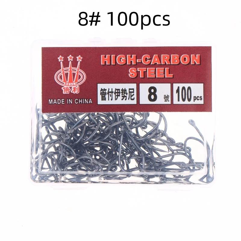 100Pcs/Box High Carbon Steel Fish Hook Durable High Strength Barbed Fishing Hooks With Ring For Carp Fishing Accessories