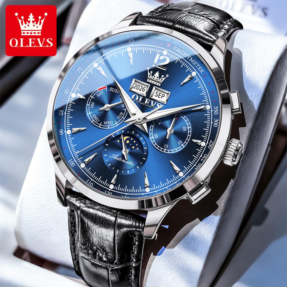 OLEVS 7128 Automatic Mechanical Men's Watch Multi functional Date Lunar phase Waterproof Wristwatch Man