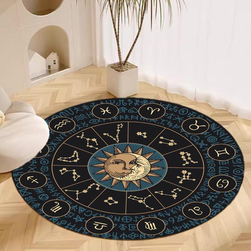 S Banner With Zodiac Round Rug Nonslip Area Rug Office Chair Mat Carpet For Living Room Bedroom Home Decor