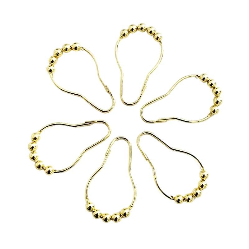 12pcs/set Stainless Steel Curtain Hooks Bath Curtain Rollerball Shower Curtain Rings Hooks 5 Rollers Polished Satin Nickel Ball
