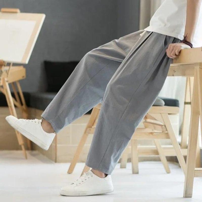 Summer Men's Trousers Cotton Linen Fashion Thin Soft Casual Pants Breathable Loose Shorts Straight Pants Streetwear