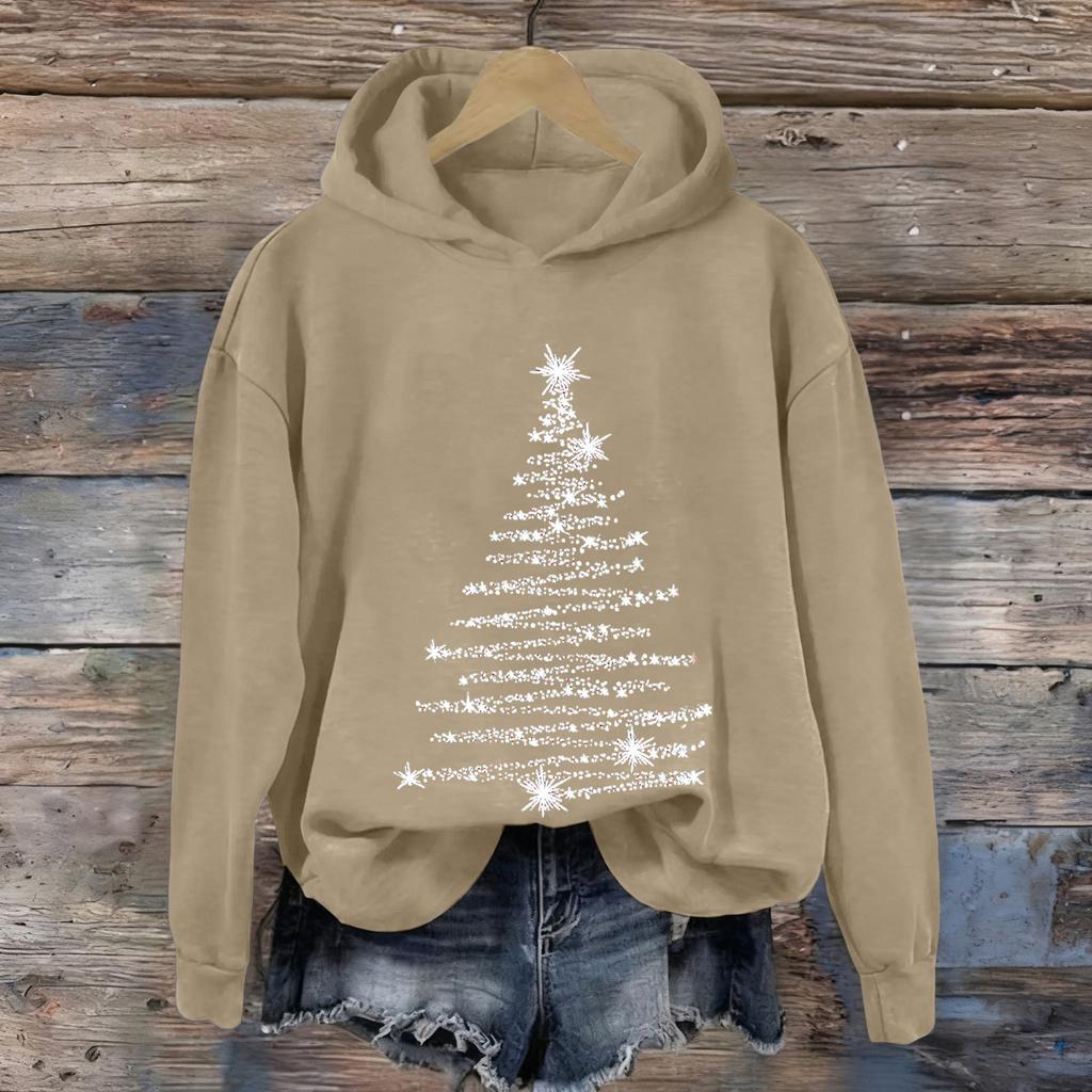 Ladies' Christmas Printed Casual Long Sleeved Round Neck Sports Hoodie Top