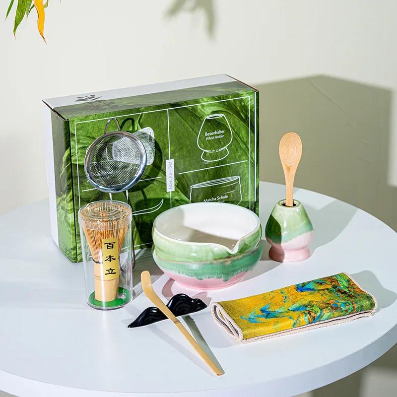 4/8PCS Japanese Matcha Blender Set with Bamboo Whisk Matcha Brush Teaspoon Kiln for Beverage Shop Tea-Making Tools