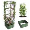 Planter with Adjustable Trellis, Flower Box, Tomato Cage, Galvanized Steel, 61 x 61 x 187 cm, Green
