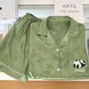 Summer High-End Panda Ice Silk Pajamas Women'S Short-Sleeved Thin Loungewear Suit Can Be Worn Outside