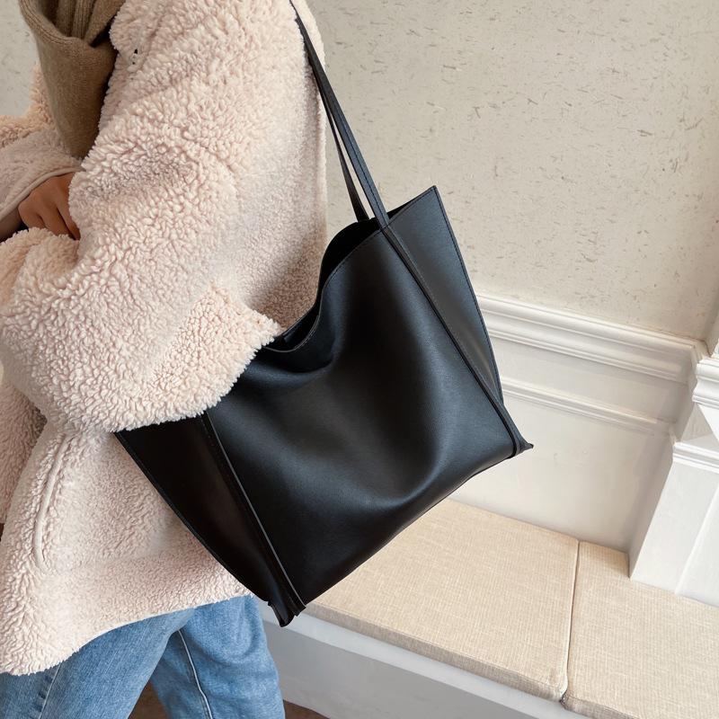 2023 Women's Retro Large Capacity Tote – High-End Solid Color Shoulder Bag