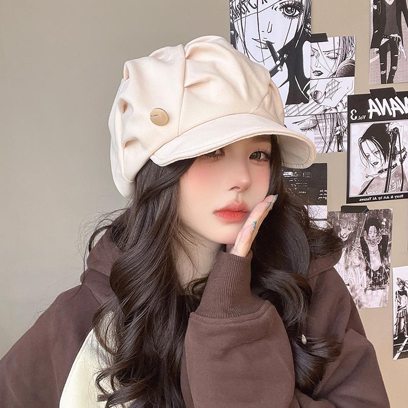 Hat, pleat, versatile, vintage painter's hat, literary casual octagonal hat, Japanese soft-brimmed hat