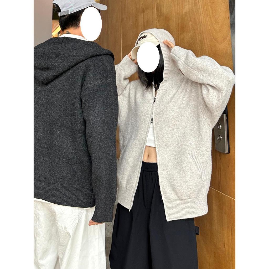 2025 Autumn/Winter High Neck Korean Style Double Zipper Knitted Cardigan for Couples – Loose Fit Sweater