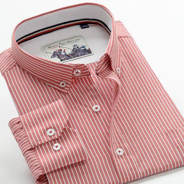 Oxford Shirts Men Striped Casual Men Shirts Long Sleeve England Style Big Size Shirts Men