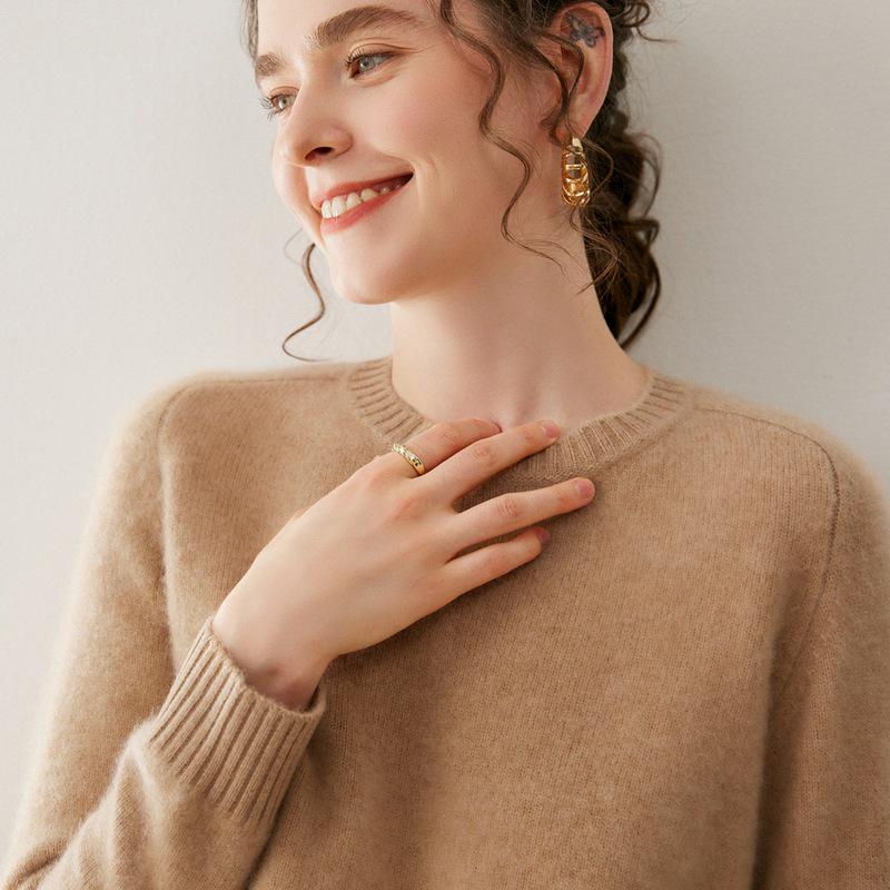 Women's Cashmere Sweater - 2025 Autumn/Winter, Round Neck, Thick, Solid Color, Loose Fit, Slimming Base Layer.