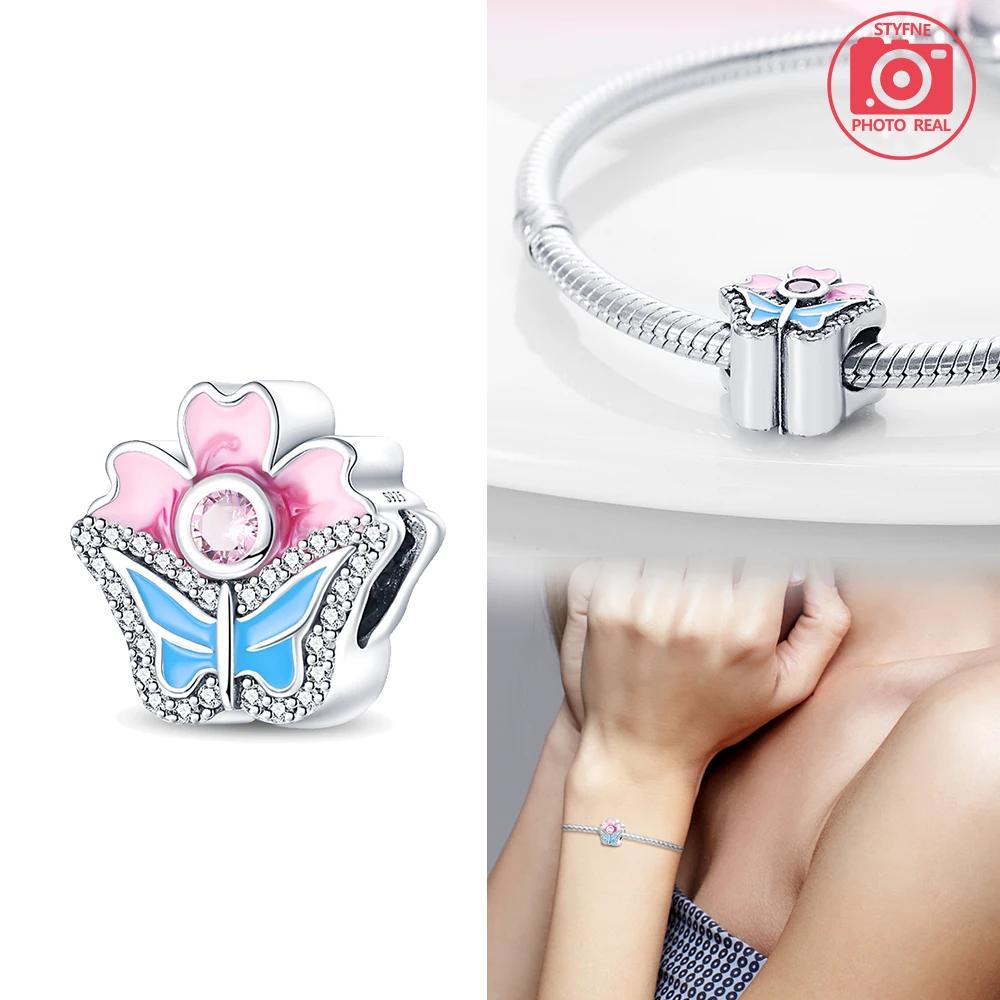 New Copper Colors Pink Small Flowers And Round Beads Fit Copper Colors Original Bracelets Diy Birthday Jewelry Gift