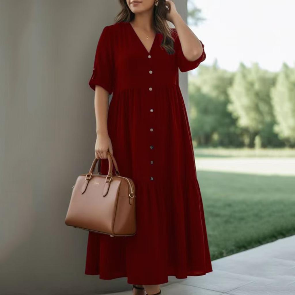 Dámské módní a ležérní jednobarevné bavlněné a lněné šaty