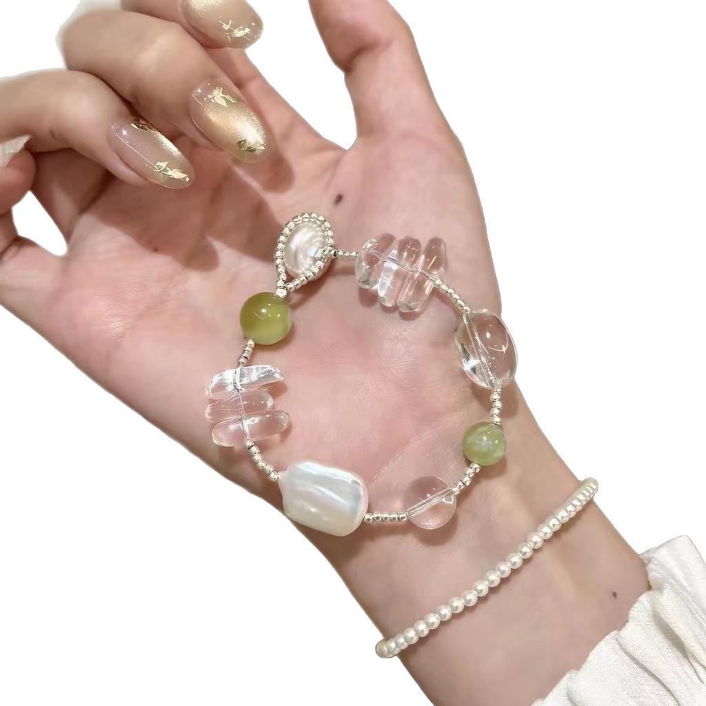 [Qingti Broken Silver] Summer Cool Transparent Beaded Bracelet Light Luxury Simple Niche Design Versatile Bracelet