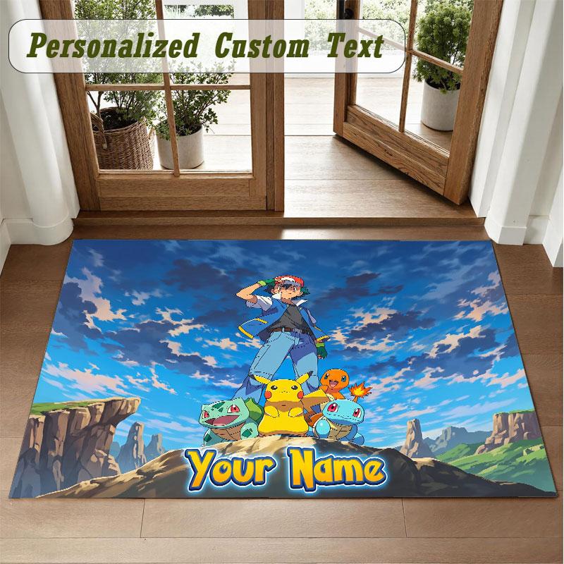 Crystal Velvet Square Rug Custom NamePokémon Pattern Non Slip Home Floor Decor Rug