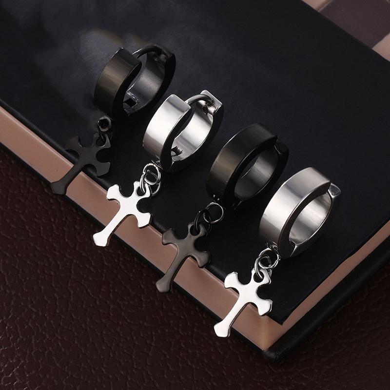 1pc Mode Coréenne Acier Inoxydable Boucles d'Oreilles Pendantes Croix Forme Spéciale Femme Boucle d'Oreille Punk Rock Piercing Créoles Zircon