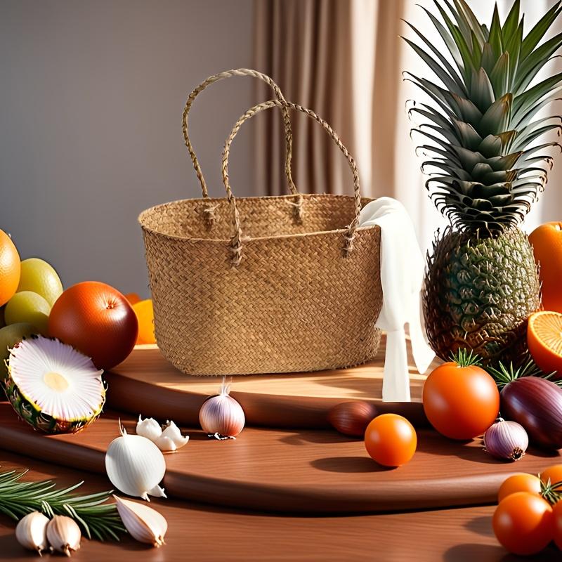 1 Stück Neuer Vintage Handgewebter Rattan-Korb Kreativer Haus- und Outdoor-Picknickkorb Großer Tragbarer Einkaufskorb