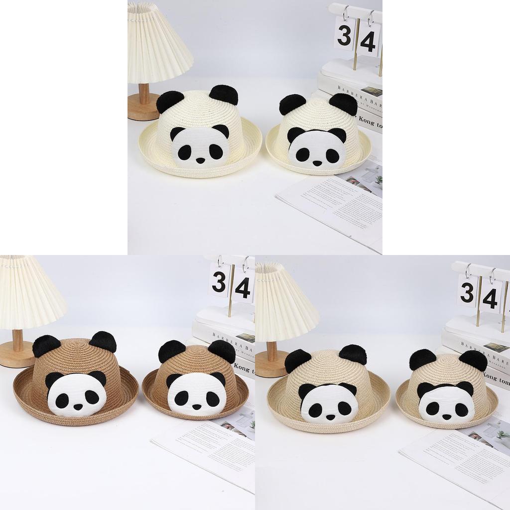 Panda Cartoon Zonnehoed Voor Kinderen En Volwassenen Met Brede Rand Ademend Stro Zomer Buitenkleding