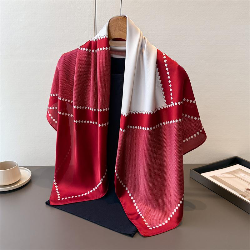 Geometrický Jednoduchý Barevný Soulad Saténová Imitace Hedvábí Potisk Velký Čtvercový Šátek Hedvábný Šátek Šál Šátek na Hlavu Šátek na Ochranu Krku