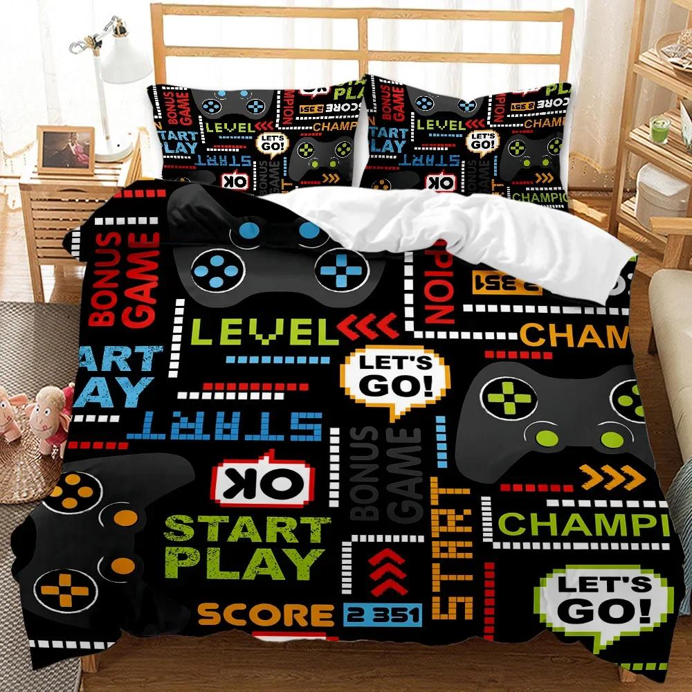 Gaming Bed Duvet Cover Set Twin,Gamer Bedding Sets for Boys Kids,Game King Size Duvet Cover Set 2/3pcs Microfiber Game Bed Set