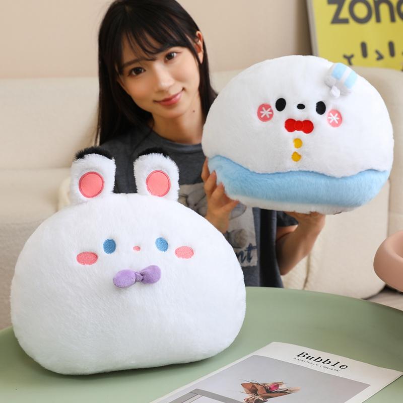 Cute Cartoon Animal Ball Shape Pillow Stuffed White Rabbit Snowman Black Crow Yellow Chick Back Support Cushion Decor Gift