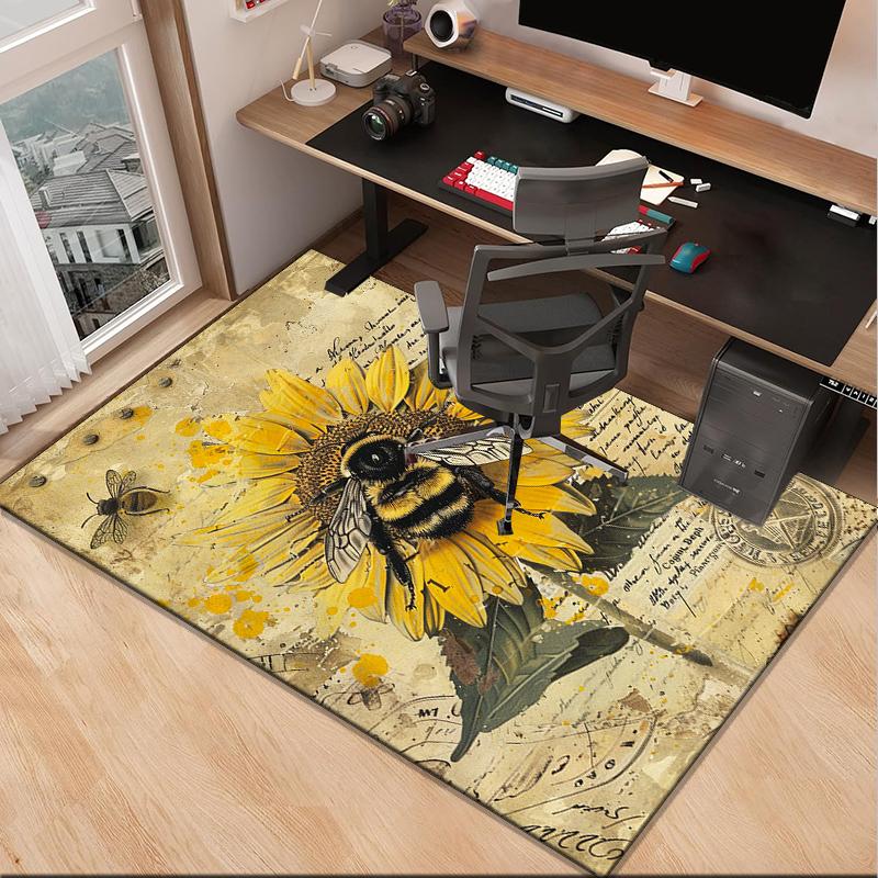 Bumblebee And Sunflower Office Rug Chair Mat, Entryway Carpet, Suitable for Front Door, Bedroom, Living Room, Desk, Holiday Gift