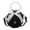 Nuova Borsa Rotonda Peluche con Perline Stile Cinese Portatile per Uso Quotidiano Casual