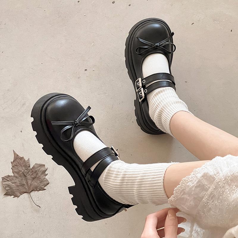 Platform bow small leather shoes women's spring and summer 2025 new retro Japanese jk British Mary Jane single shoes