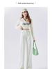 Women's High Waist Mint Green Tencel Jeans - Slim Fit, Raw Edge, Straight Wide Leg, Summer 2025 Collection