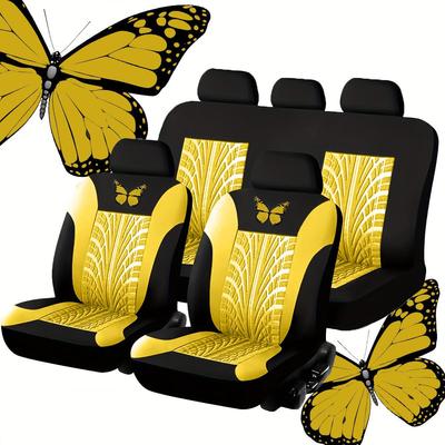 Butterfly Heat Transfer Car Seat Cover - 5 Seats Full Set, 9 Pieces. Middle East, Europe, America.