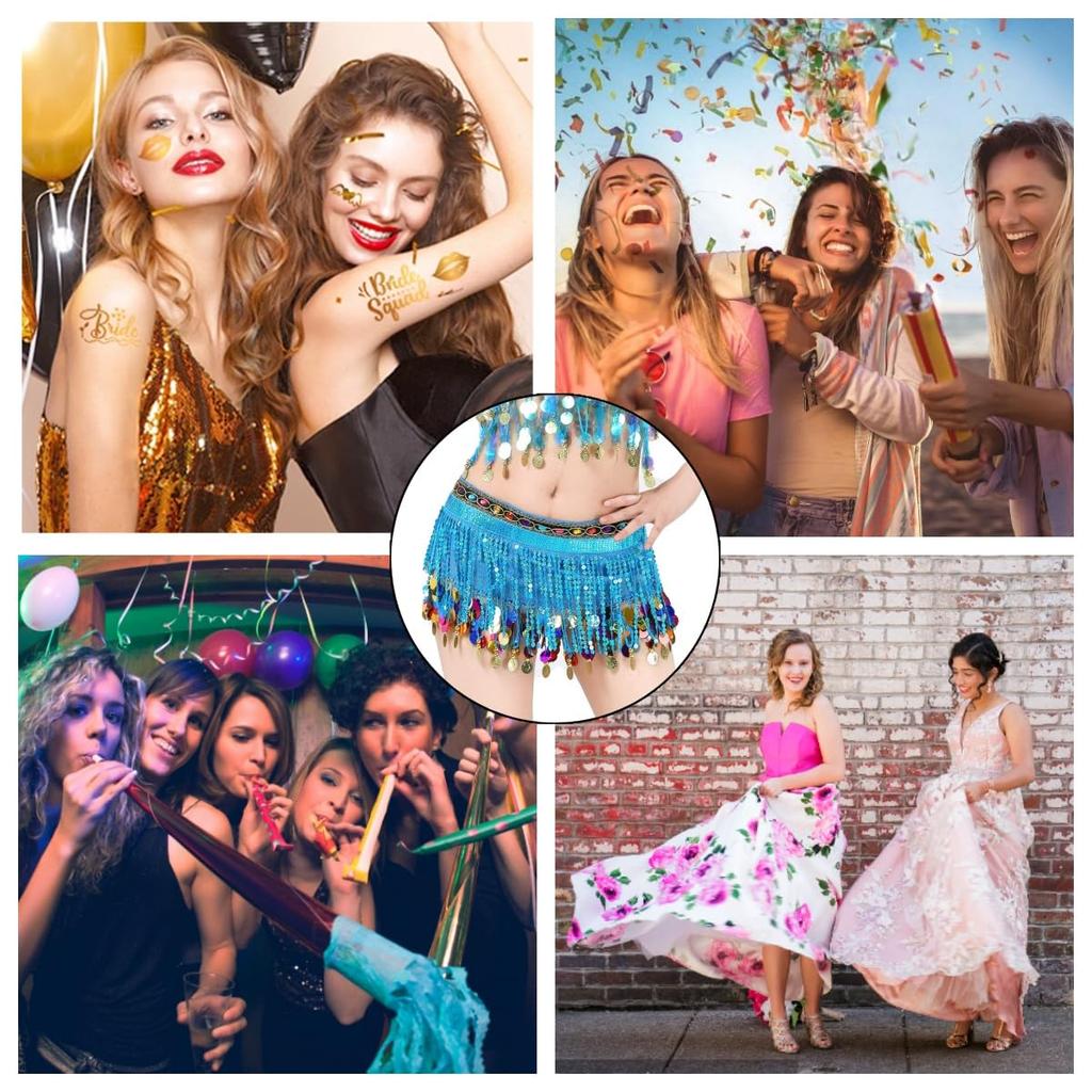 Sequin Belly Dance Hip Glitter Sequin Tassel Wrap Sparkly Bling Fringe Tassel Latin Dance Coin Hip Belt Waist Perfect for and performance [Getrays]