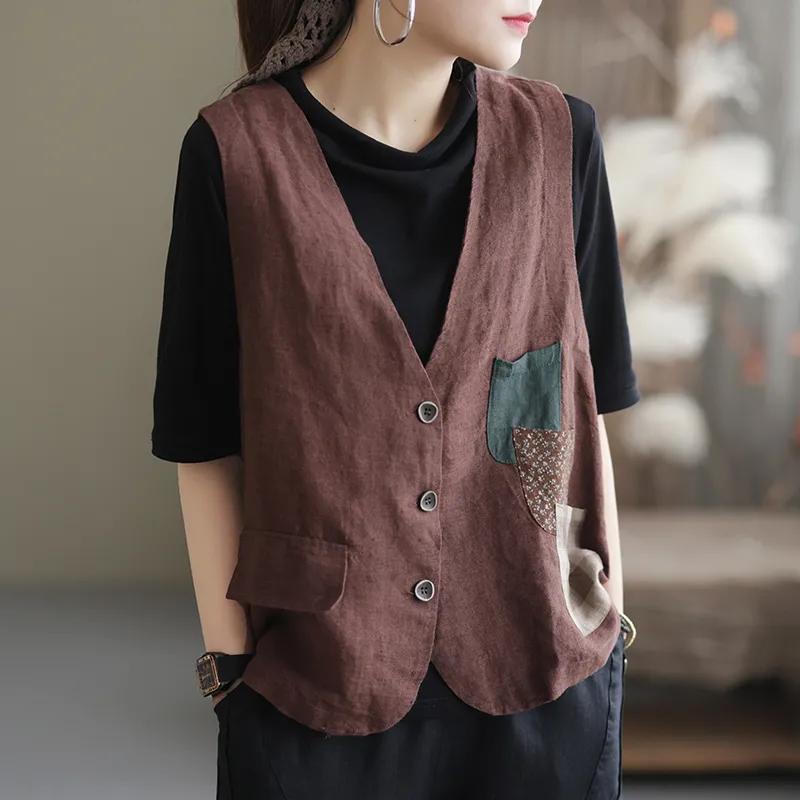 Vest Women's Casual Retro Loose  Sleeveless Vest Waistcoat Vest Jacket
