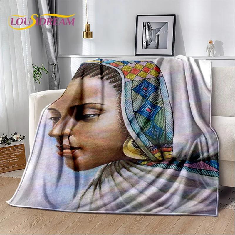 HD Africa Ethiopian Painting Art Cartoon Blanket,Soft Throw Blanket for Home Bedroom Bed Sofa Picnic Travel Office Cover Blanket