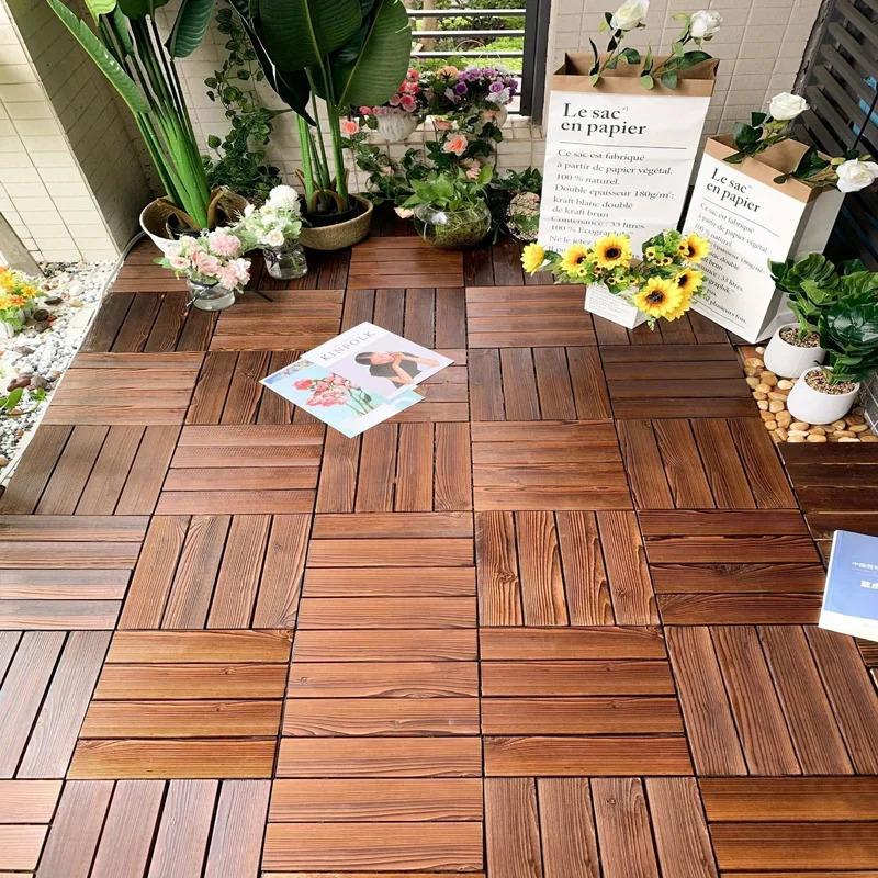 Anti Corrosion Wood Flooring Outdoor Carbonized Wood Flooring Balcony Household Courtyard Flooring Splicing Waterproof Solid