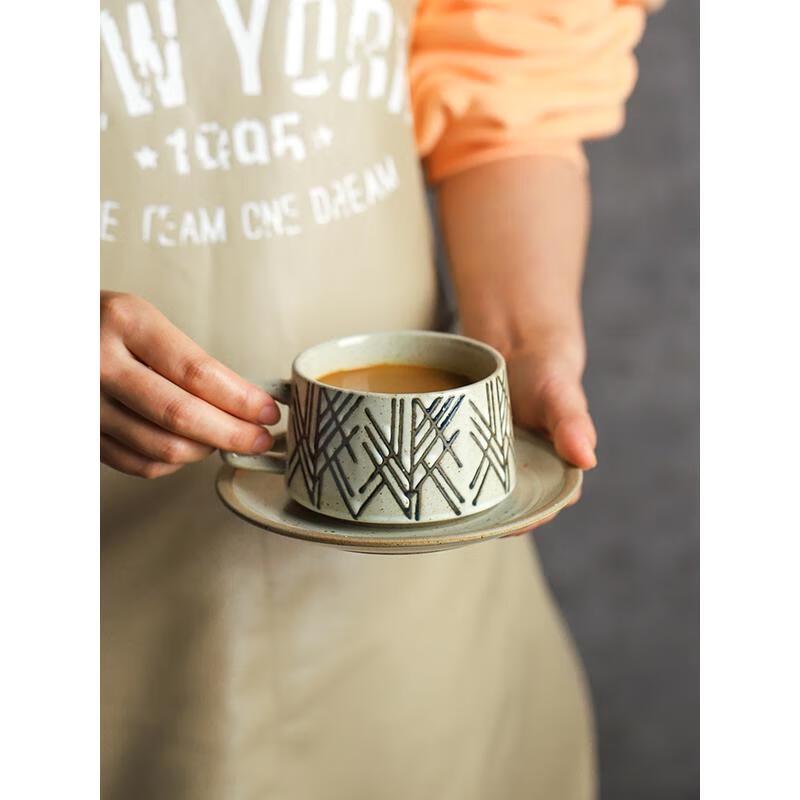 HANDUNYOU Retro Glass Coffee Cup & Saucer Set
